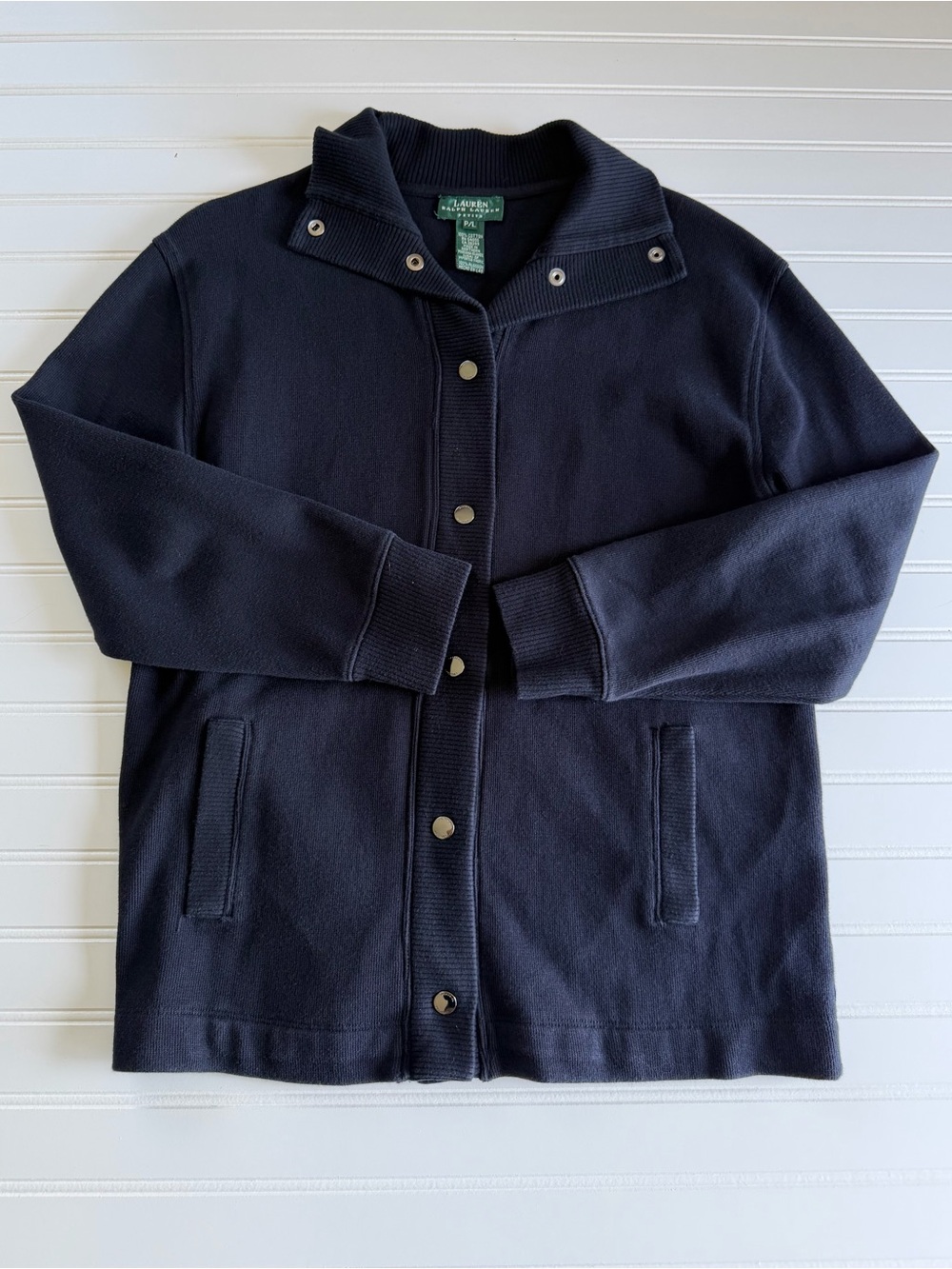 Lauren Ralph Lauren Navy Snap-Front Cardigan Sweater Jacket L Petite